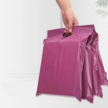 Vijolična poli mailer express Tote vrečko torbici sredstev plastičnih dostava samolepilni dostave embalaža darilo z ovojnico ročaj 0