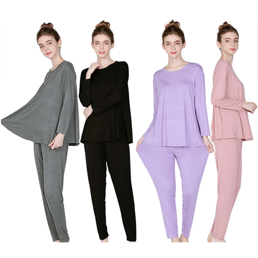 Ženska Plus Velikost Pižame Majica Dolg Rokav Trdna Pomlad Sleepwear Bombaž Svoboden Elastična Salon Homewear More za Ženske 3
