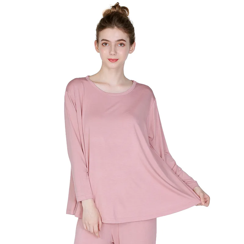 Ženska Plus Velikost Pižame Majica Dolg Rokav Trdna Pomlad Sleepwear Bombaž Svoboden Elastična Salon Homewear More za Ženske 4