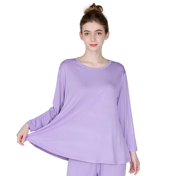 Ženska Plus Velikost Pižame Majica Dolg Rokav Trdna Pomlad Sleepwear Bombaž Svoboden Elastična Salon Homewear More za Ženske 0