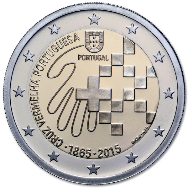 Portugalska 150. Obletnici Rdeči Križ 2 Euro Pravi Original Kovancev Res Euro Zbirka Priložnostni Kovanec je Unc 0