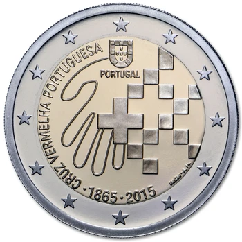 Portugalska 150. Obletnici Rdeči Križ 2 Euro Pravi Original Kovancev Res Euro Zbirka Priložnostni Kovanec je Unc 15859