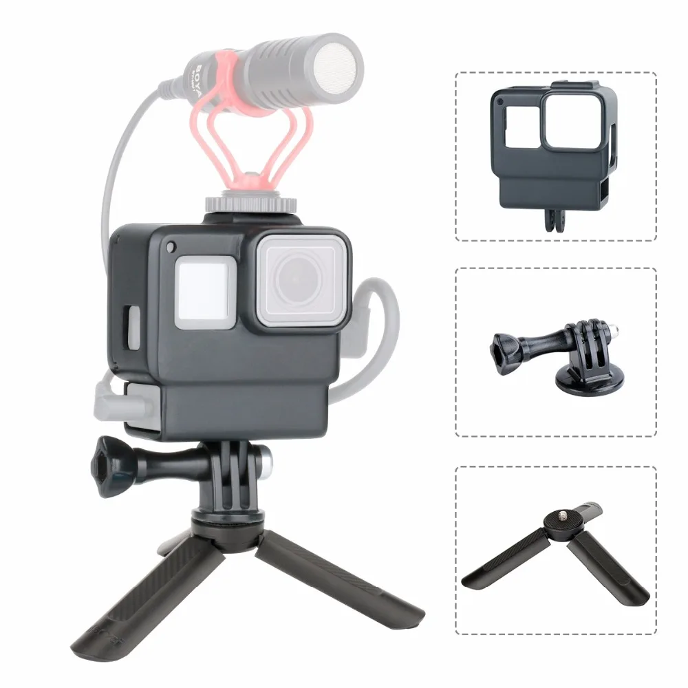 Go Pro Vlogging Stanovanj Primeru Okvir, pokrijemo s Hladno Čevelj Nastavek za GoPro Hero 7 6 5 Rode Videomico Boya S-MM1 Mikrofon 1