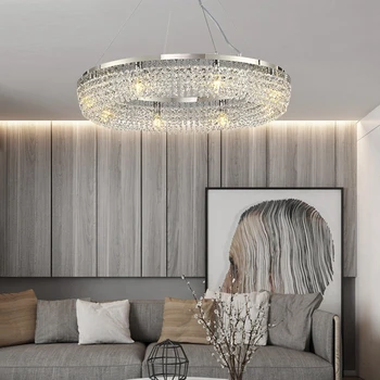 Sodobna obroč LED kristalni lestenec restavracija dnevna soba chrome roundchandelier lučka romantično moda Nordijska razsvetljavo 3