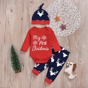 Moj Prvi Božič Baby Majica Novorojenčka Bodysuit Infantil Pismo Snežinka Romper Jelena Hlače Božič Telo Oblačila Jumpsuit Obleke