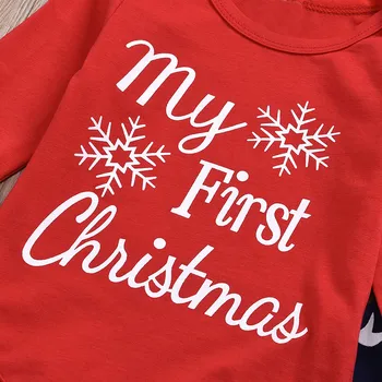 Moj Prvi Božič Baby Majica Novorojenčka Bodysuit Infantil Pismo Snežinka Romper Jelena Hlače Božič Telo Oblačila Jumpsuit Obleke 2