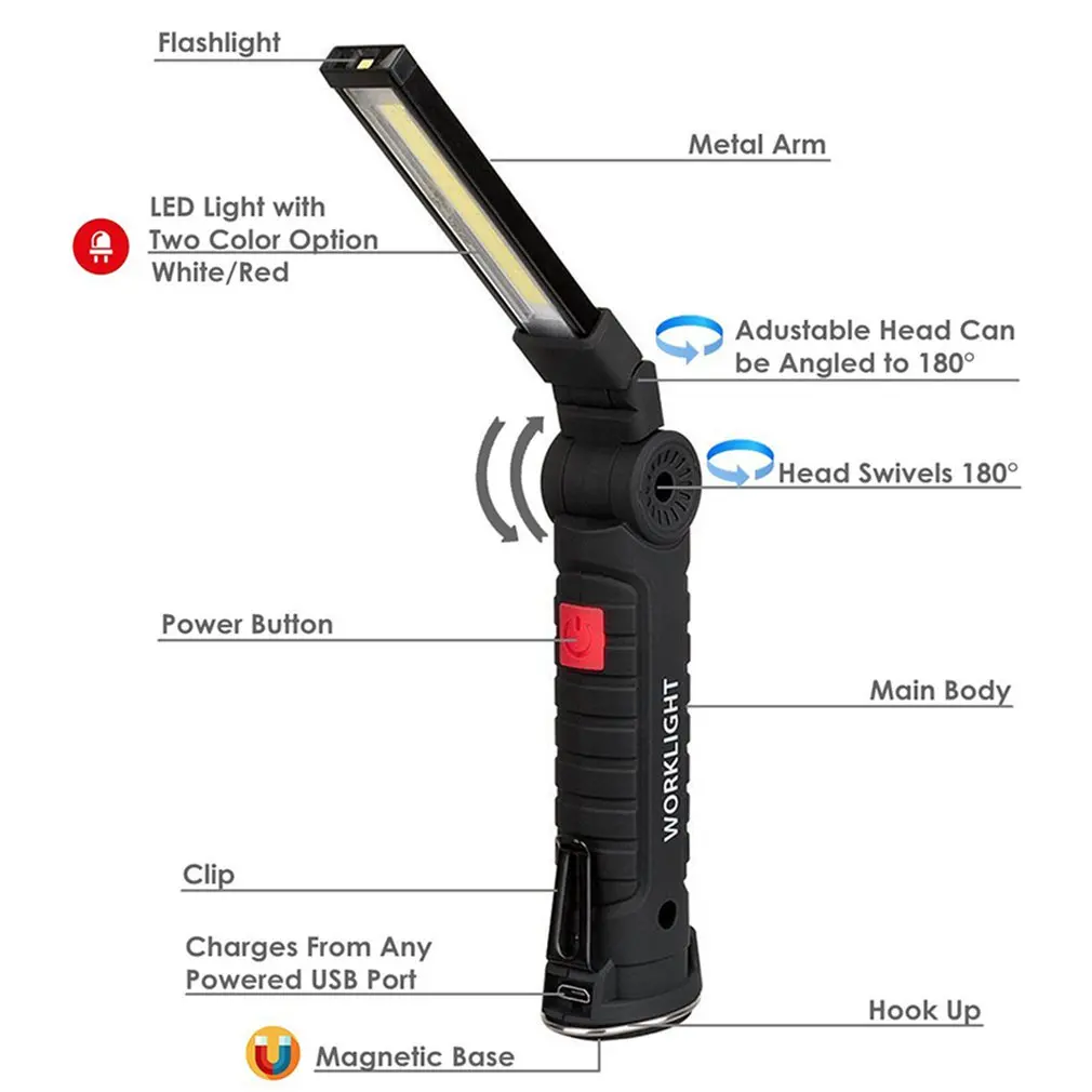 USB Polnilne Z Vgrajeno Baterijo Nastavite večnamenska Zložljiva delovna svetilka COB LED Kampiranje Svetilko Svetilka za Zunanjo 2020 0