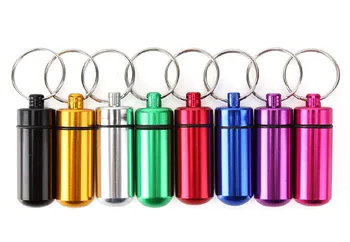 8Pcs Mini Tabletke Primeru Nepremočljiva Tablete Nakit Skrivnost Polje Steklenico Imetnika Aluminija Keychain Vsaka Barva 1Pcs 1