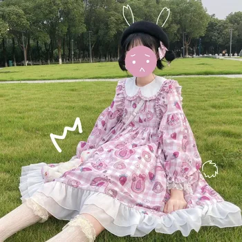 Kawaii Lolita Mehko Dekle Obleko Maline Nosi Zgodbo OP Original Lolita Obleko 2