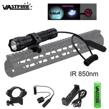 IR 850nm LED Lov Svetloba, Infrardeče Sevanje Night Vision Taktično Orožje Puško, Pištolo pod-sod Svetilka 18650 Polnilnik USB 2