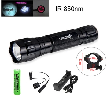 IR 850nm LED Lov Svetloba, Infrardeče Sevanje Night Vision Taktično Orožje Puško, Pištolo pod-sod Svetilka 18650 Polnilnik USB 3