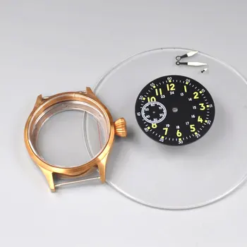 Pazi primeru nastavite 43mm iz Nerjavečega jekla gumb za izbiranje roke Safirno Steklo Fit ST3600 6497/6498 gibanja mehanske ročne ure moške 1695
