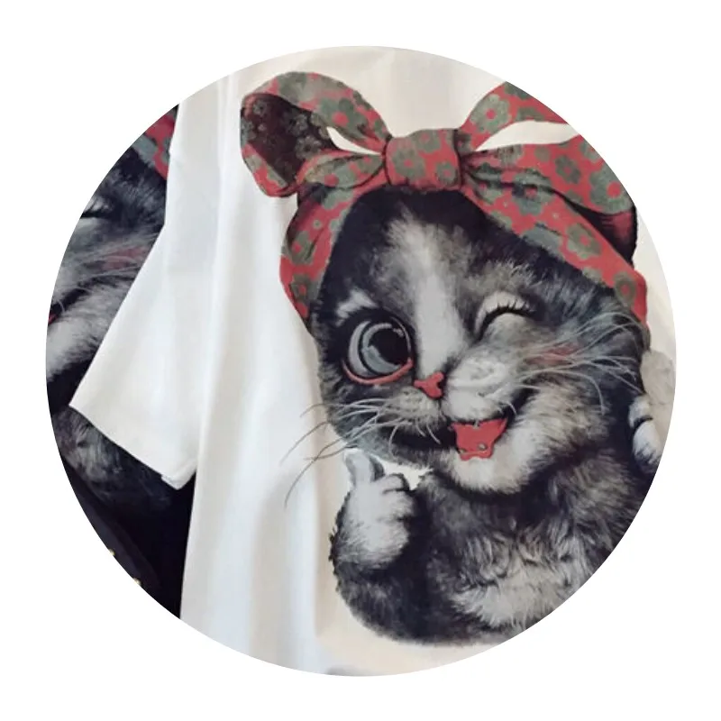 2021 poletje ženske T-shirt obleko korejski mačka vzorec srčkan obleko oversize bombaž srednje dolžine obleko Estetska Oblačila 2