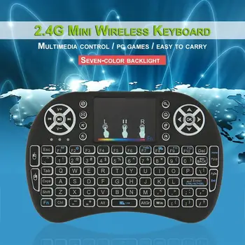 2,4 GHz Mini Brezžična Remote Keyboard z Sledilno Miško za Android TV Box Pisane LED Osvetlitvijo Baterije Li-ionska Baterija 0
