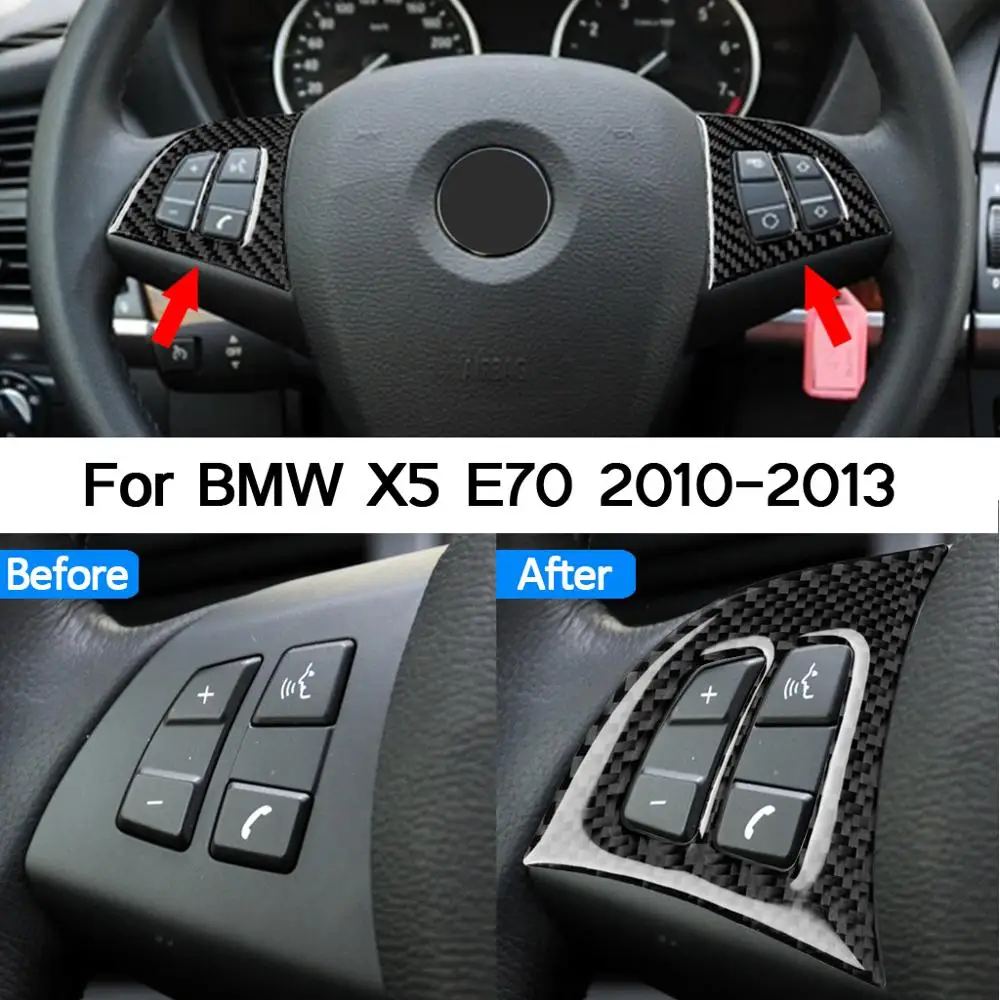 1 Par Res Ogljikovih Vlaken Avto Volan Gumb Nalepke Za BMW X5 E70 2010 2011 2012 2013 Avto Styling 4