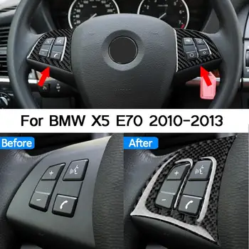 1 Par Res Ogljikovih Vlaken Avto Volan Gumb Nalepke Za BMW X5 E70 2010 2011 2012 2013 Avto Styling 4