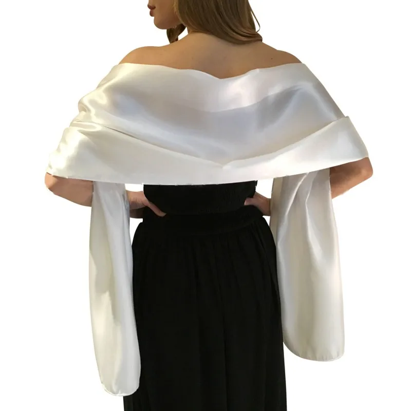 Lepa Ženska, Šal Zaviti Dolgo 200*45 CM Poročne Obleke Beli Saten Obloge in Šali, Custom-made Barve na voljo 4