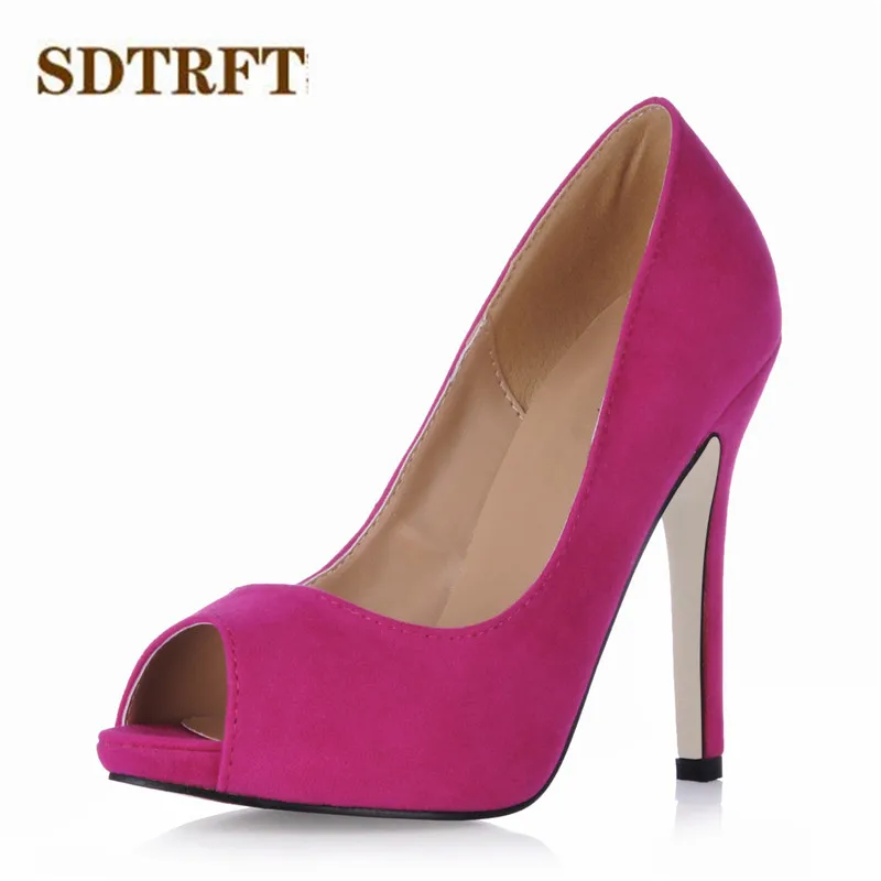 SDTRFT Stilettos zapatos Peep Toe 11 cm Tanke pete ženske Plitvo Usta Jate čevlji ženska Stranka črpalke sapato feminino US10 11 12 5