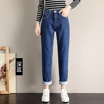 Pozimi Debel Kožuh, Toplo Svoboden mama harem hlače Jeans Ženske Visoko pasu ulične ženska modra denim jeans ženska, Plus velikost 3