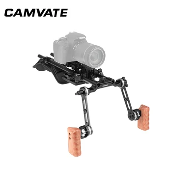 CAMVATE Pro Ramenski Gori Ploščad S Manfrotto QR Baseplate & Nastavljiv Rosette Leseni Ročaj & Objektiv Podporo Za DSLR Fotoaparat 2020 3