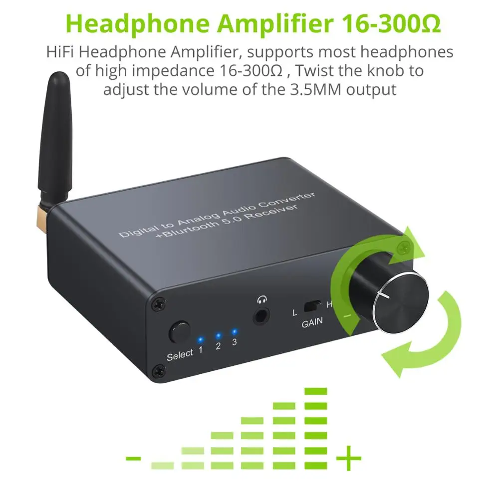 192kHz Digitalno Analogni Pretvornik Bluetooth z DAC Z Ojačevalcem za Slušalke Nadzor Glasnosti Optični Koaksialni na RCA 3,5 mm Adapter 4