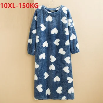 Zimske ženske runo dolgo toplo Pižamo debele sleepdress geometrijo doma sleepwear velikosti 10XL svoboden maščobe Pijamas modra, roza 54 58 0