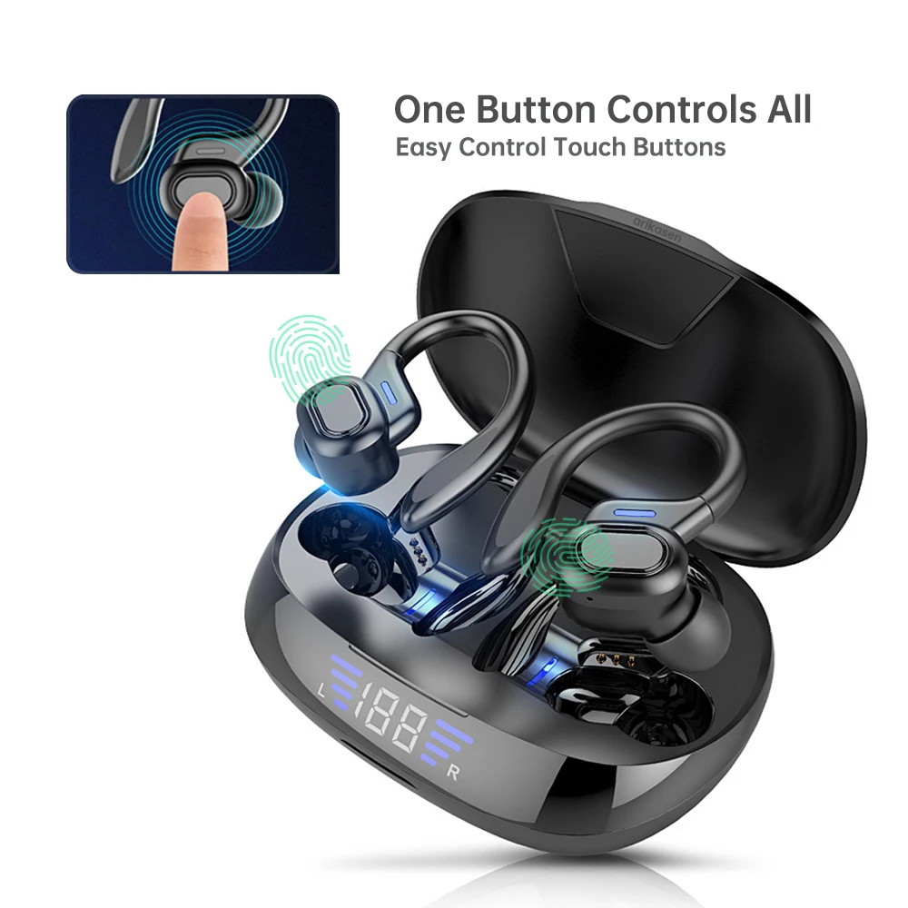 Arikasen Bluetooth slušalke TWS Bluetooth 5.0 pravi brezžični čepkov s držalo za uho LED Polnjenje primeru mikrofon Športne slušalke 1