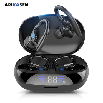 Arikasen Bluetooth slušalke TWS Bluetooth 5.0 pravi brezžični čepkov s držalo za uho LED Polnjenje primeru mikrofon Športne slušalke 2