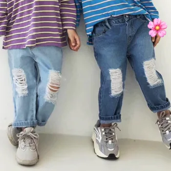 2020 Jeseni korejski otroška Oblačila Nove Fante in Dekleta Modni Luknje Denim Svoboden Casual Kavbojke 2
