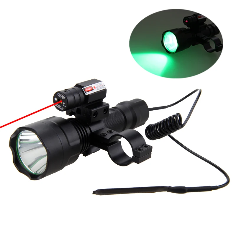 Taktično LED Lov Svetilka Rdeča Zelena Bela Puška Baklo +Laser Piko Pogled Področje +Daljinski Vklop+ 20 mm Železniškega Sod Gori 1