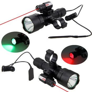 Taktično LED Lov Svetilka Rdeča Zelena Bela Puška Baklo +Laser Piko Pogled Področje +Daljinski Vklop+ 20 mm Železniškega Sod Gori 0