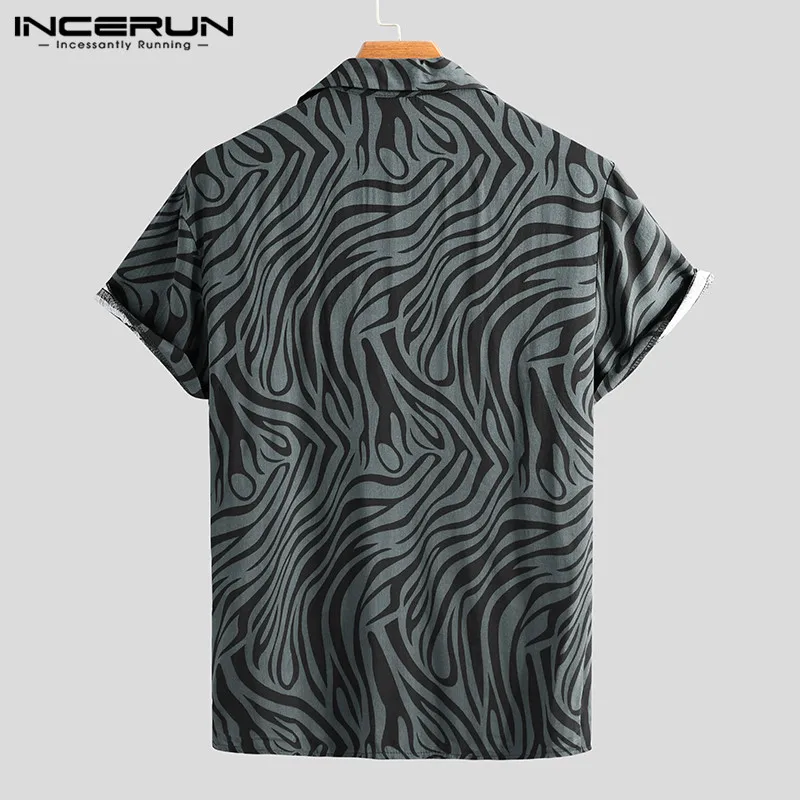 INCERUN 2021 Moških Leopard Natisne Majica Kratek Rokav znižuj Ovratnik Shirt Priložnostne Gumbi Svoboden Bluzo Človek Elegantna Hawaiian Camisa7 3