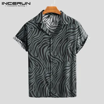 INCERUN 2021 Moških Leopard Natisne Majica Kratek Rokav znižuj Ovratnik Shirt Priložnostne Gumbi Svoboden Bluzo Človek Elegantna Hawaiian Camisa7 0