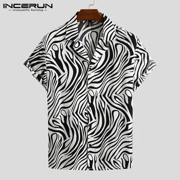 INCERUN 2021 Moških Leopard Natisne Majica Kratek Rokav znižuj Ovratnik Shirt Priložnostne Gumbi Svoboden Bluzo Človek Elegantna Hawaiian Camisa7 2