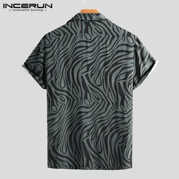 INCERUN 2021 Moških Leopard Natisne Majica Kratek Rokav znižuj Ovratnik Shirt Priložnostne Gumbi Svoboden Bluzo Človek Elegantna Hawaiian Camisa7 3