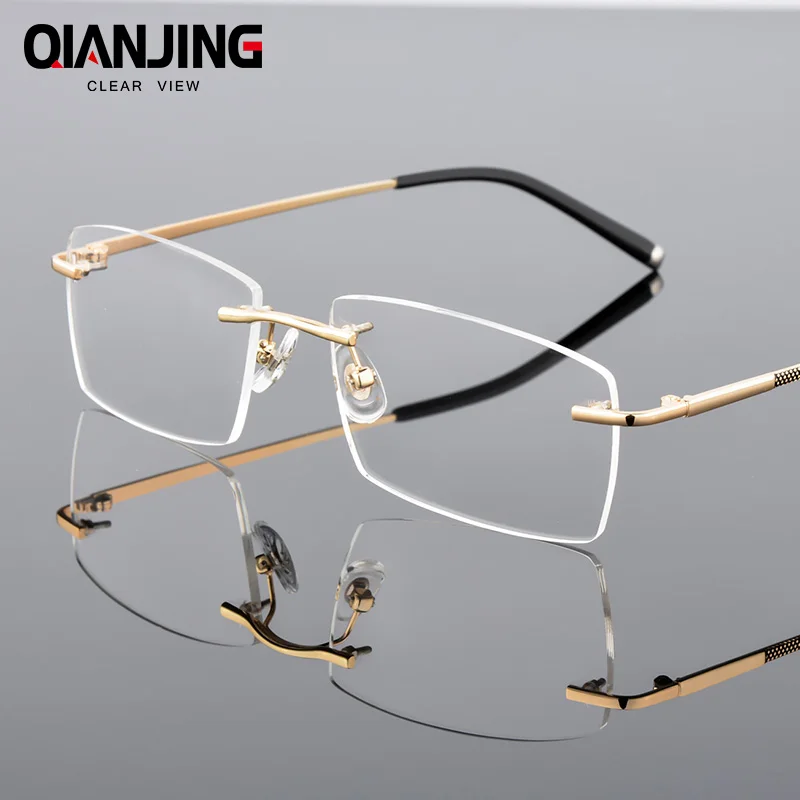 QianJing Zlitine Rimless Optična Očala Rimless Spektakel Okvir Moških Gospoda Brez Okvirjev Jasno Očala Zlato Recept Za Očala 4