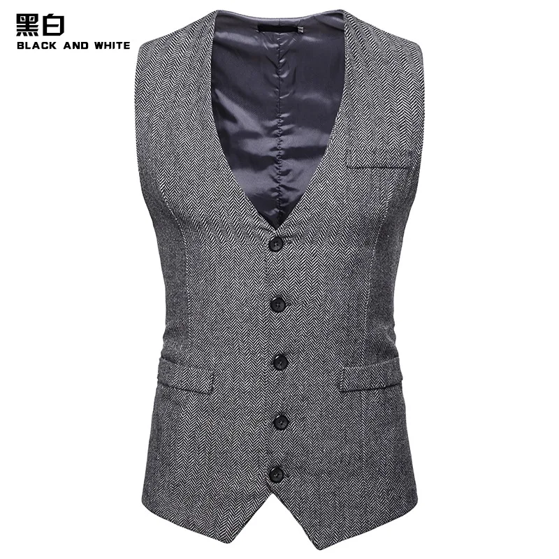 Kost Tweed Mens Waistcoat Formalnih Poslovnih Priložnostne Slim Fit Majice za Moške Retro Britanski Stil, Gospod Moških Obleko Telovnik Gilet 3