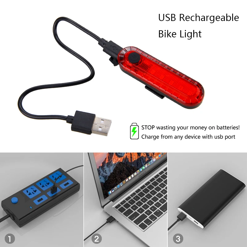 Mini Kolo Zadaj Lučka USB Polnilne Izposoja Luč Varnost Opozorilo MTB 5 Rdečih LED Kolesarjenje Svetlobe Sedlo Zadaj Baklo 2