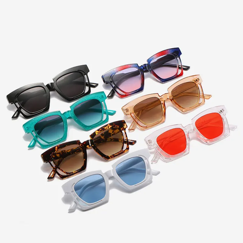 HBK 2021 Nov Kvadratek sončna Očala Ženske Modni Plastični Okvir Letnik Očala Moških Odtenki Retro Gradient Barve Oculos UV400 5