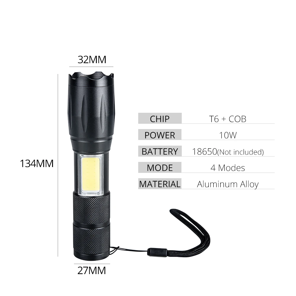 AmmToo Mini COB LED Svetilka T6 Lanternas Led Svetilko Bliskavica, Vodotesna 4 Načini Prenosni Torcia Luči za Kampiranje na Prostem 4