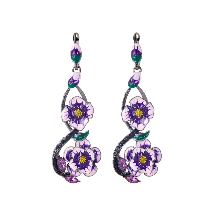 Priljubljena lepe modne luksuzni vijoličen cvet dolgi uhani ženski čar banket pribor Valentinovo darilo debelo 2