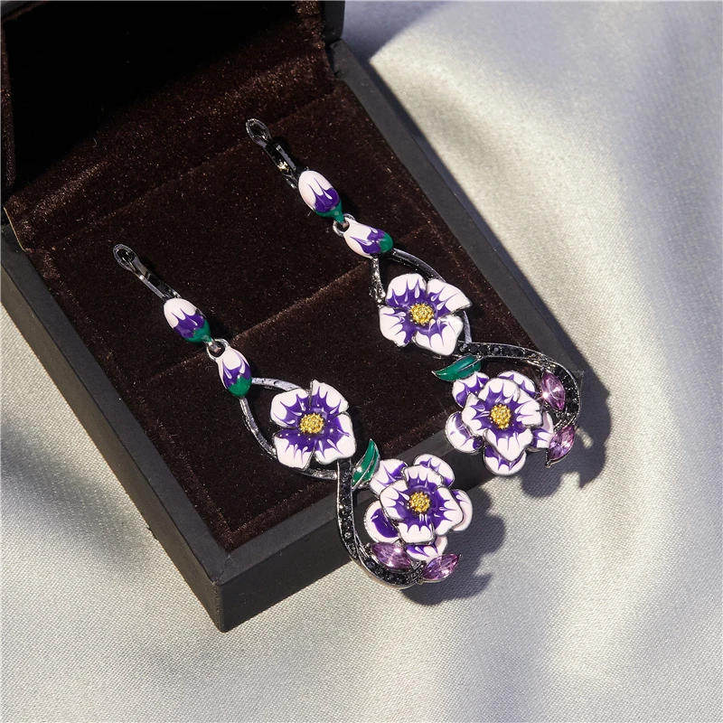 Priljubljena lepe modne luksuzni vijoličen cvet dolgi uhani ženski čar banket pribor Valentinovo darilo debelo 3