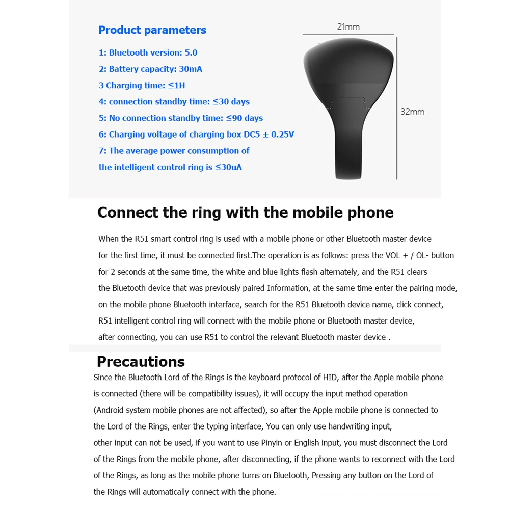 Multifunkcijski Nosljivi Prst Prstan Bluetooth 5.0 Daljinski upravljalnik Pametni Obroč Brezžični Daljinski upravljalnik za iOS Android Telefon, TV 4