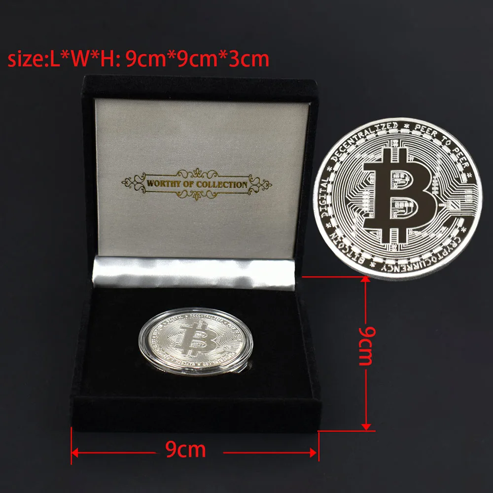 Zlato Prevlečeno Bitcoin Kovanec s Gift Box Embalaža Kovinski Spominski Kovanec Cryptocurrency 2