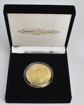 Zlato Prevlečeno Bitcoin Kovanec s Gift Box Embalaža Kovinski Spominski Kovanec Cryptocurrency 3