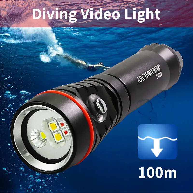 C15VP 5500K 1300lumen HD video potapljanje izpolnite luči 6500K potapljanje, Podvodni reflektor 100m potapljanje photoraphy lučka utripa, potapljanje 0