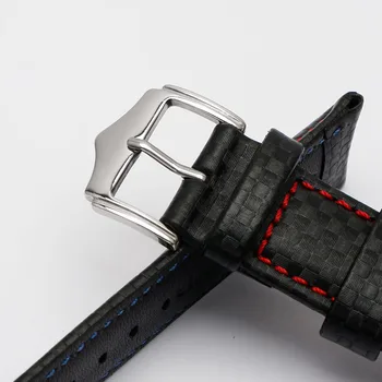 Visoka kakovost Ogljikovih vlaken Teksturo watchband za omg 600 TUDOR ROX manšeta 22 mm pravega usnja, usnjenih trakov 3