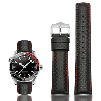Visoka kakovost Ogljikovih vlaken Teksturo watchband za omg 600 TUDOR ROX manšeta 22 mm pravega usnja, usnjenih trakov 5