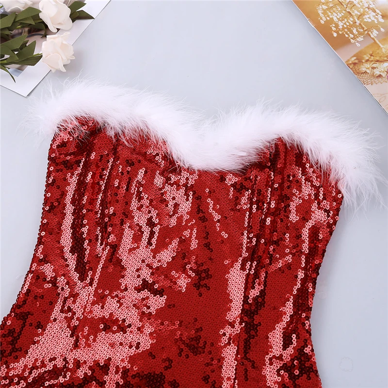 Novo Leto Božični Kostumi za Ženske Sexy Božiček, Cosplay Kostume Off Ramo Nazaj Čipke Perilo Teddy Bodysuit Klub Obrabe 1