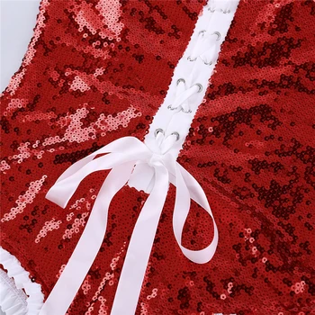 Novo Leto Božični Kostumi za Ženske Sexy Božiček, Cosplay Kostume Off Ramo Nazaj Čipke Perilo Teddy Bodysuit Klub Obrabe 3